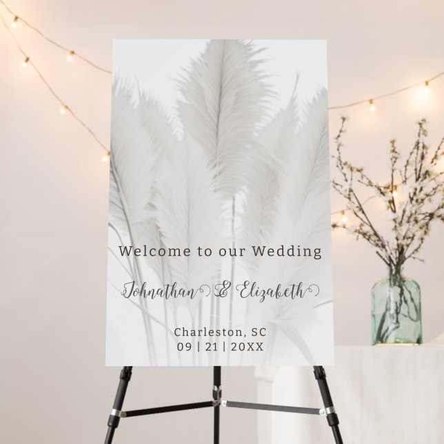 Boho Pampas Grass Wedding Welcome Foam Board (In Situ (Stand))
