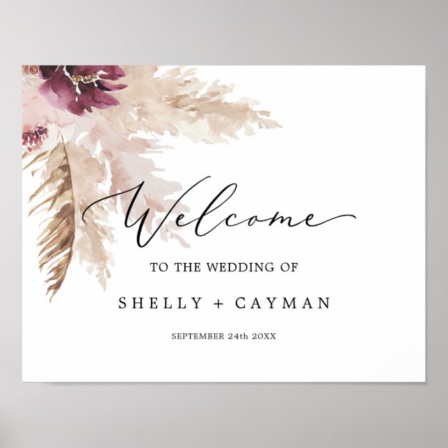 Boho Pampas Grass Wedding Welcome Poster (Front)