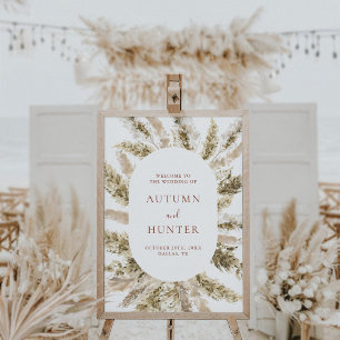 Boho Pampas Grass Wedding Welcome Sign