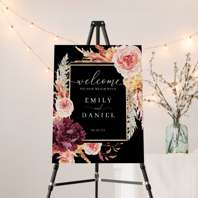 Boho Pampas Grass Wedding Welcome Sign (In Situ (Stand))