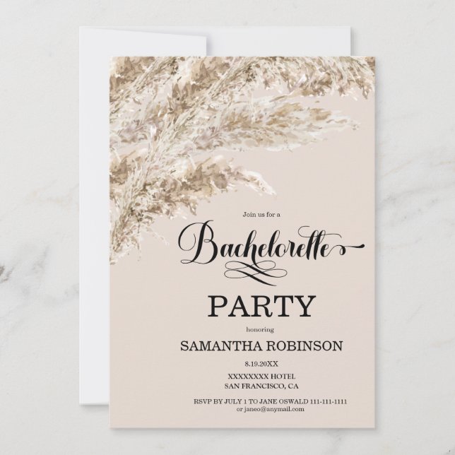 Boho Pampas Grass Weekend Bachelorette  Invitation (Front)