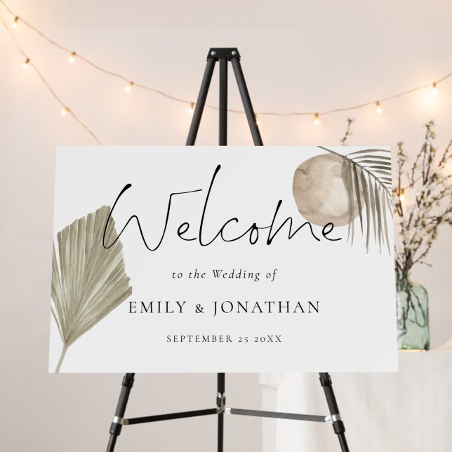 Boho Pampas Grass Welcome Wedding Names Date Banne Foam Board (In Situ (Stand))