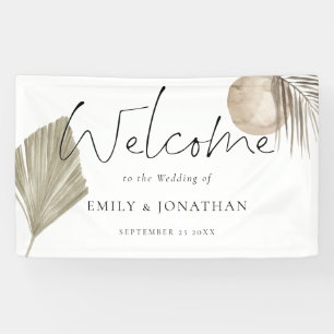 Boho Pampas Grass Welcome Wedding Names Date Banner