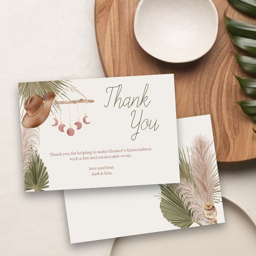 Boho Pampas Grass Western Cowgirl Thank You Card