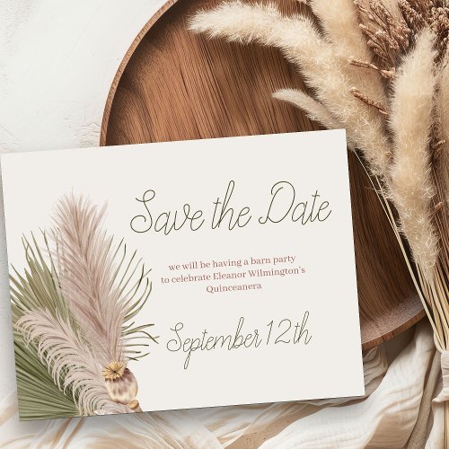 Boho Pampas Grass Western Quinceanera Save The Date