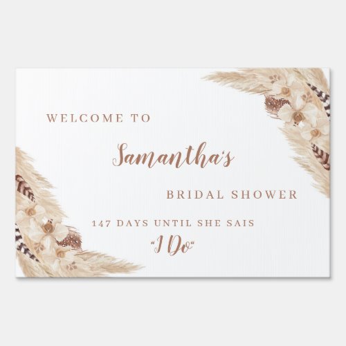 Boho Pampas Grass White Orchid Welcome  Sign