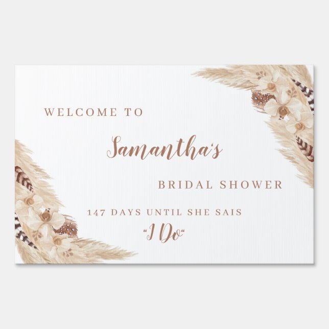 Boho Pampas Grass White Orchid Welcome  Sign (Front)