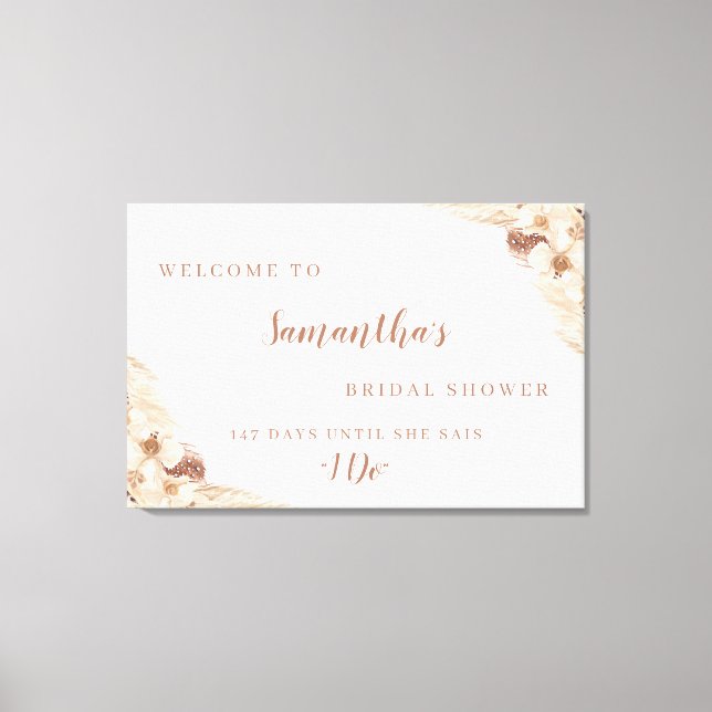 Boho Pampas Grass White Orchid Welcome  Sign (Front)