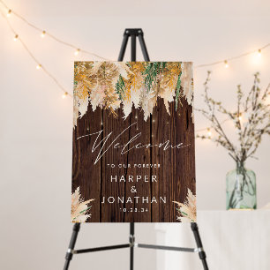 Boho Pampas Grass Wood Wedding Welcome Foam Board