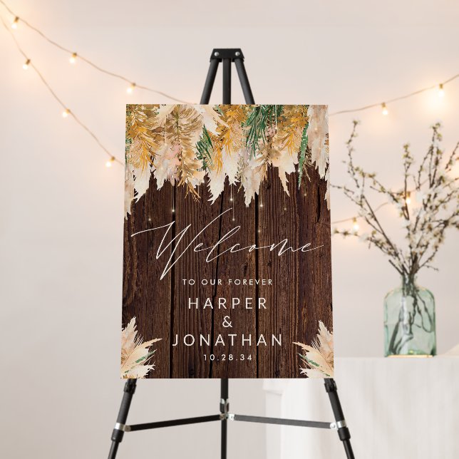 Boho Pampas Grass Wood Wedding Welcome Foam Board (In Situ (Stand))