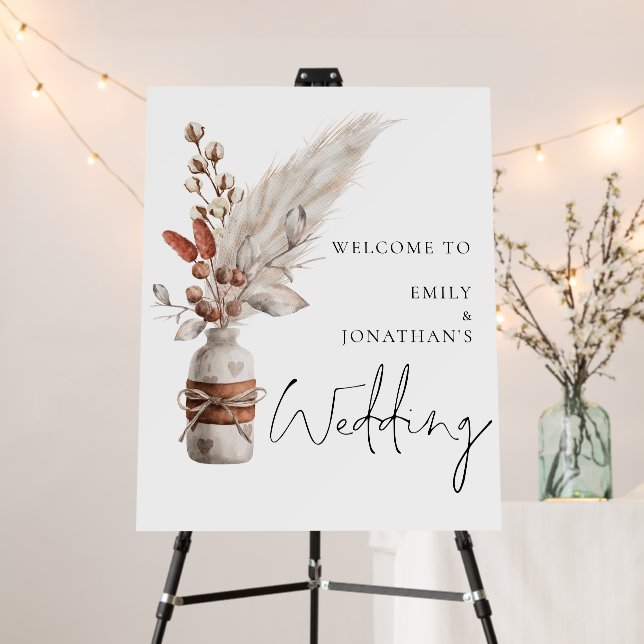 Boho Pampas Grasses Welcome to Wedding Foam Board (In Situ (Stand))