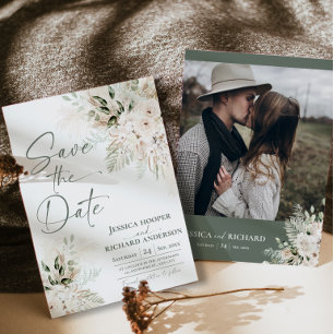 Boho Pampas Greenery Floral Save the Date Card