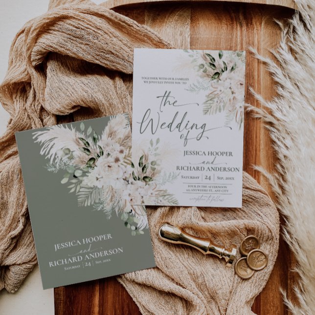 Boho Pampas Greenery Floral Wedding Invitation  (Boho Pampas Greenery Floral Wedding Invitation Card)
