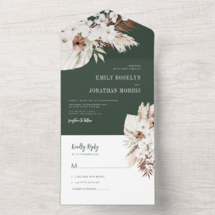 boho pampas greenery wedding all in one invitation