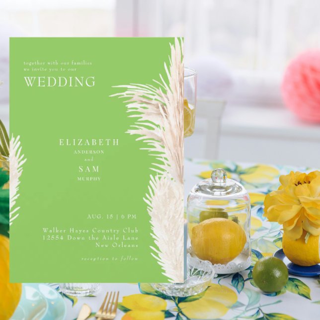 Boho Pampas Lime Green Together with Wedding Invitation (Creator Uploaded)