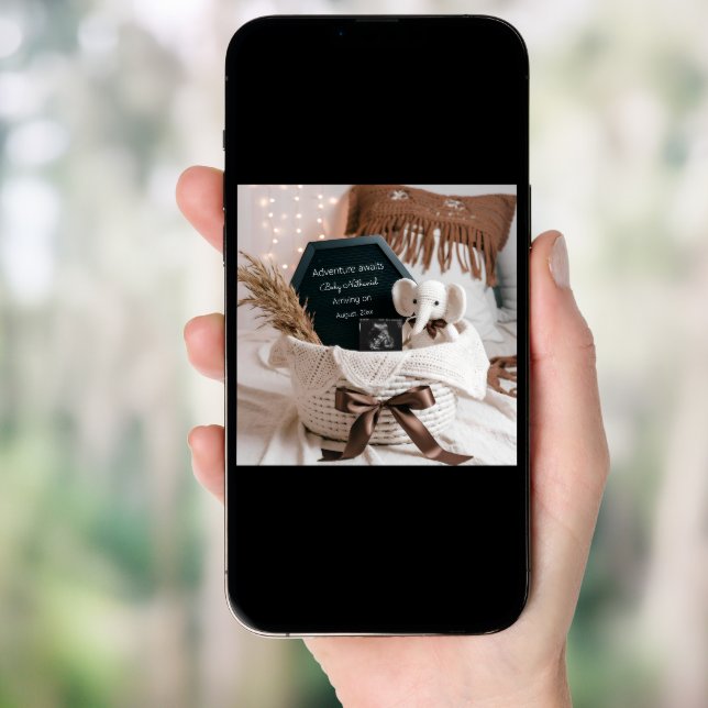 Boho pampas neutral pregnancy announcement  (Front Digital)