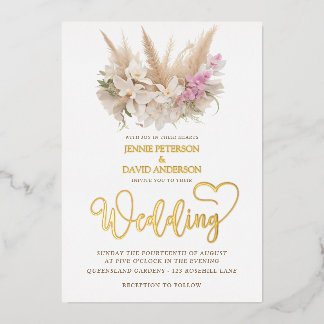 Boho Pampas & Orchid Wedding Invitation Foil
