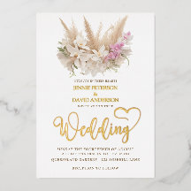 Boho Pampas & Orchid Wedding Invitation Foil