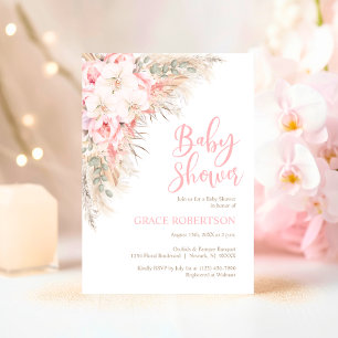 Boho Pampas Orchids Peonies Neutral Baby Shower Invitation