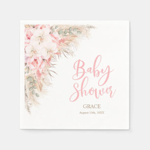 Boho Pampas Orchids Peonies Neutral Baby Shower Napkins