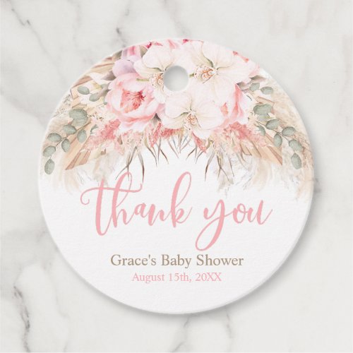 Boho Pampas Orchids Peonies Thank You Baby Shower Favor Tags