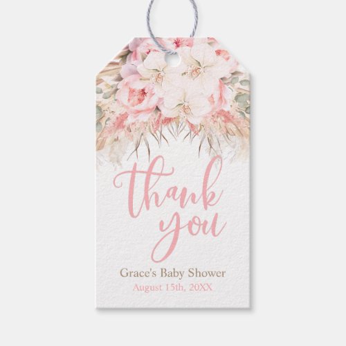 Boho Pampas Orchids Peonies Thank You Baby Shower Gift Tags