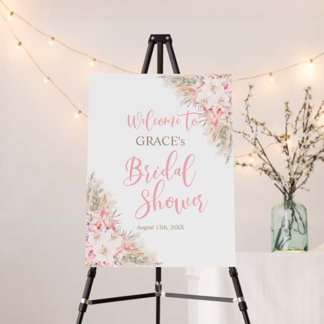 Boho Pampas Orchids Peonies Welcome Bridal Shower Foam Board (In Situ (Stand))