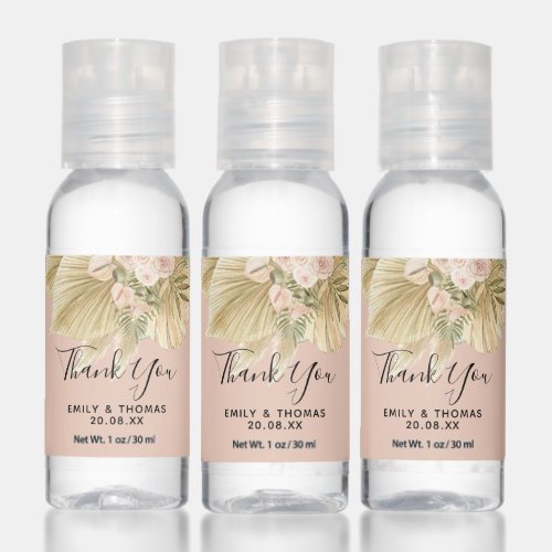 Boho Pampas Palm Floral Dusty Pink Wedding Favor Hand Sanitizer