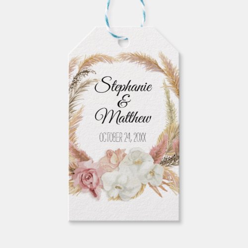 Boho Pampas Palm Foliage White Blush Floral Rustic Gift Tags