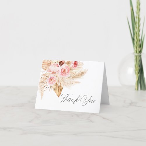 Boho Pampas pink Floral baby Shower Thank You Card