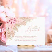 Boho Pampas Pink Neutral Bring a Book Baby Shower