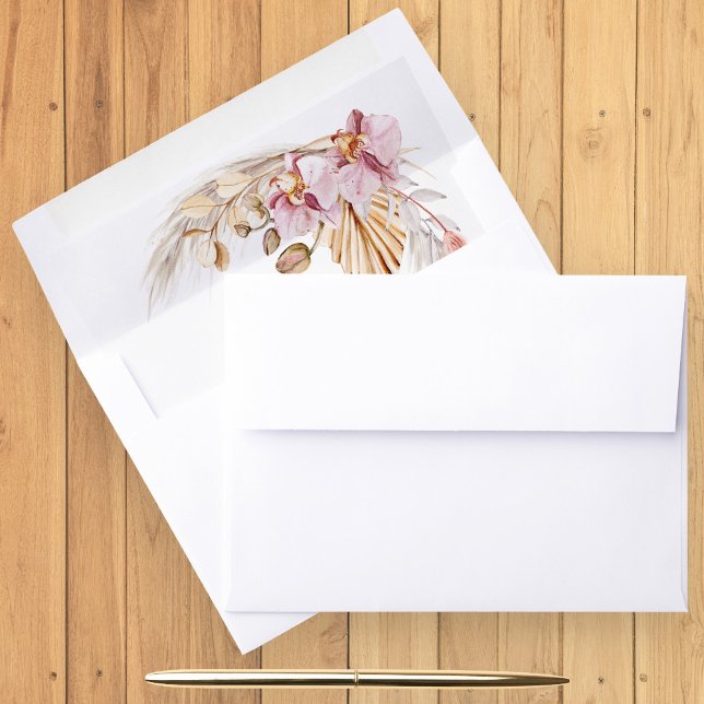 Boho Pampas Pink Orchid Floral Wedding Envelope Liner (Creator Uploaded)