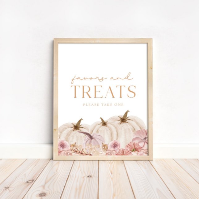 Boho Pampas Pink Pumpkin Favors & Treats Poster (Available for print & instant digital download!)
