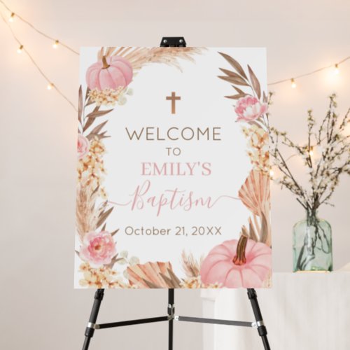 Boho Pampas Pink Pumpkin Welcome sign foam