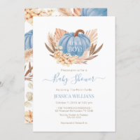 Boho Pampas Pumpkin blue baby shower Invitation