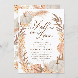 Boho Pampas Pumpkin White Fall Engageme Invitation