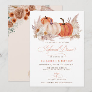 Boho Pampas Pumpkins Fall Rehearsal Dinner Invitation