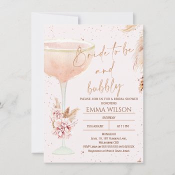 Boho Pampas Rose Gold Bride To Be Bridal Shower Invitation by figtreedesign at Zazzle