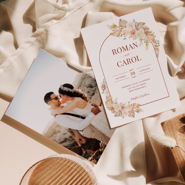 Boho Pampas Rustic Terracotta Arch Photo Wedding Invitation (Creator Uploaded)