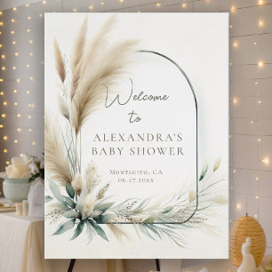 Boho Pampas Sage Green Baby Shower Welcome Sign