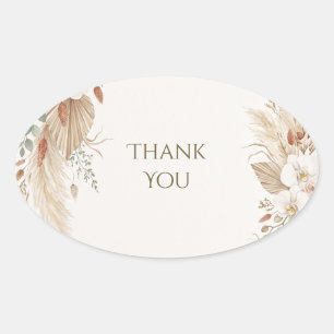 Boho Pampas Seashell Wedding Thank You Oval Sticker