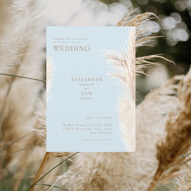 Boho Pampas Sky Blue Together with Wedding Invitation (Creator Uploaded)