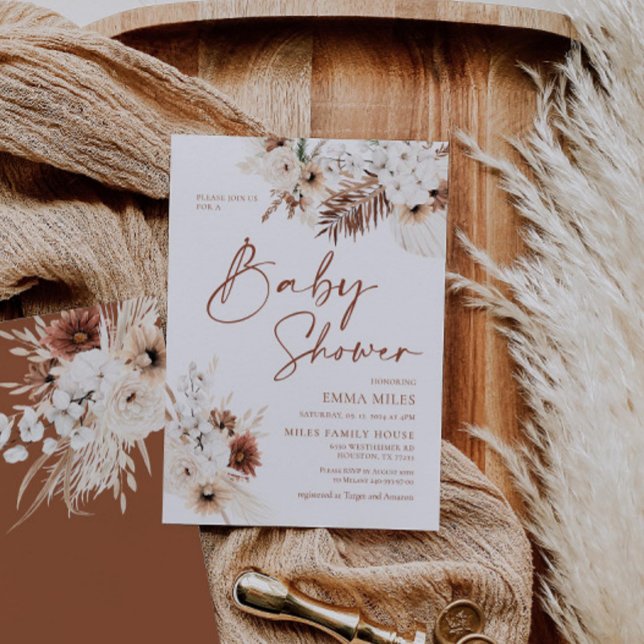 Boho Pampas Terracotta Baby Shower Invitation (Creator Uploaded)