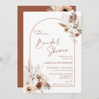 Boho Pampas Terracotta Bridal Shower Invitation