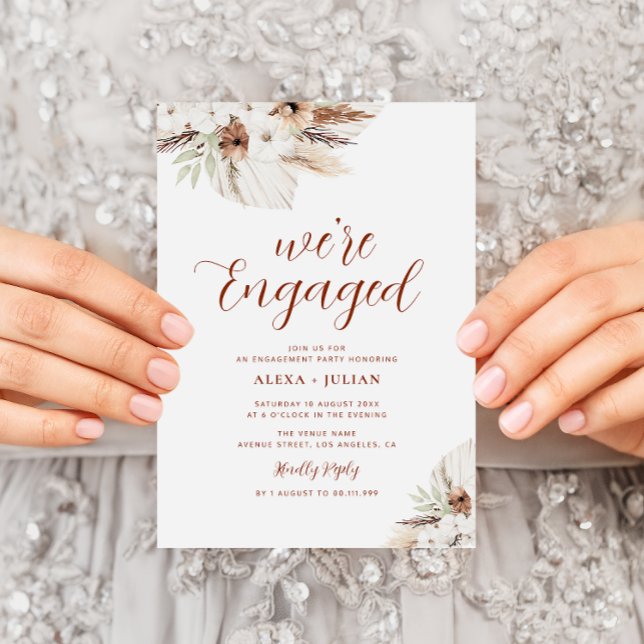 boho pampas terracotta floral engagement party invitation (Creator Uploaded)