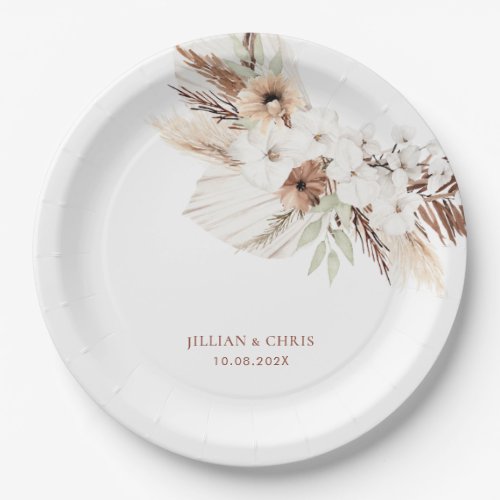 boho pampas terracotta floral  paper plates