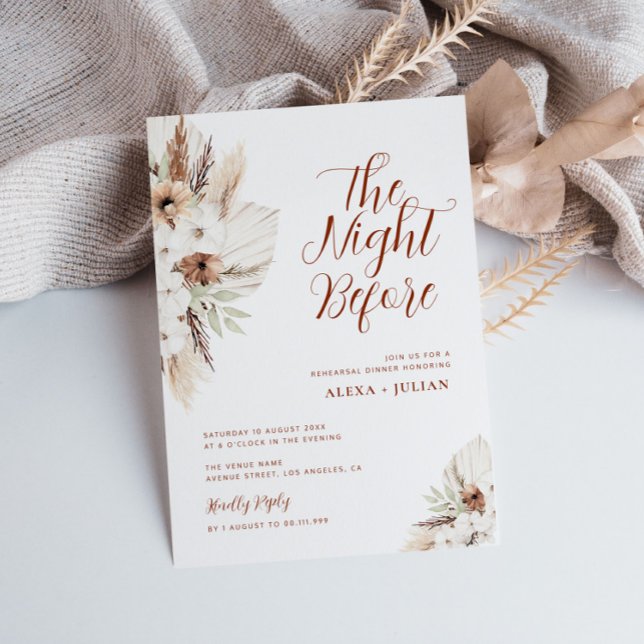 boho pampas terracotta floral rehearsal dinner invitation (Creator Uploaded)