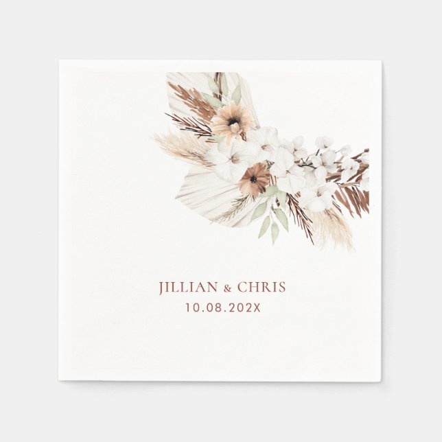 boho pampas terracotta floral wedding napkins (Front)