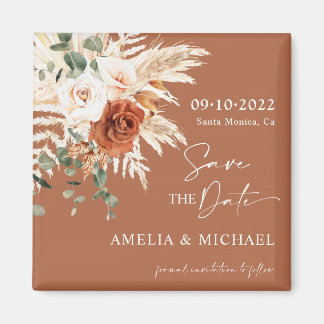 Boho Pampas Terracotta Rust Save The Date Magnet