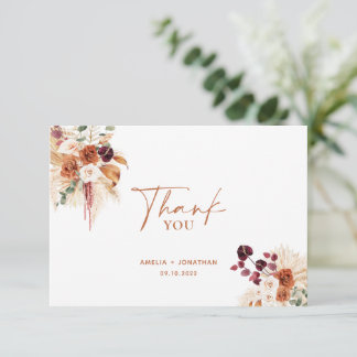 Boho Pampas Terracotta Thank You Card